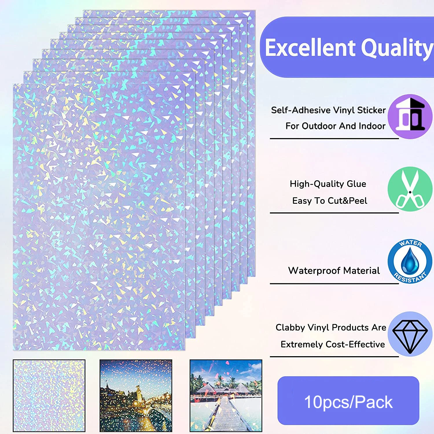 25 Sheets Hearts Holographic Sticker Paper A4 Clear Vinyl Self Adhesive  Film Waterproof Transparent Overlay Film Holographic Overlay 