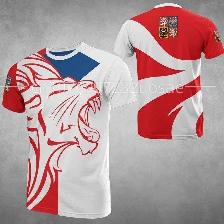 Czech Republic Flag 3D t-Shirt Coat Of Arms Of Czech Republic T-shirt Custom Flag T-Shirt Casual Oversized Short Sleeve Tops