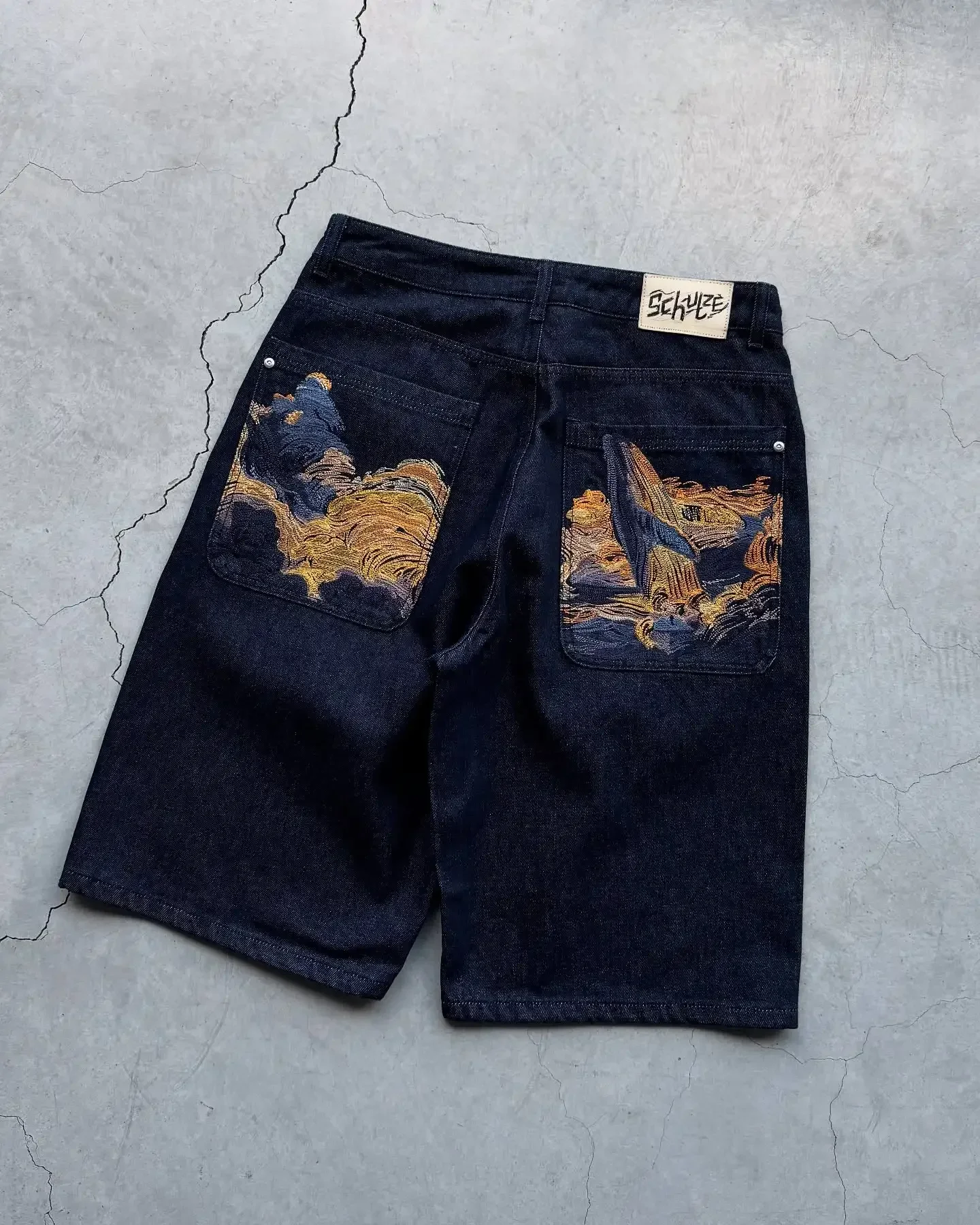 Y2k Vintage Hip Hop Cherry Blossom Pattern Embroidery Denim Shorts Baggy Straight Wide Leg Jeans Short Men Women Street Jorts 3