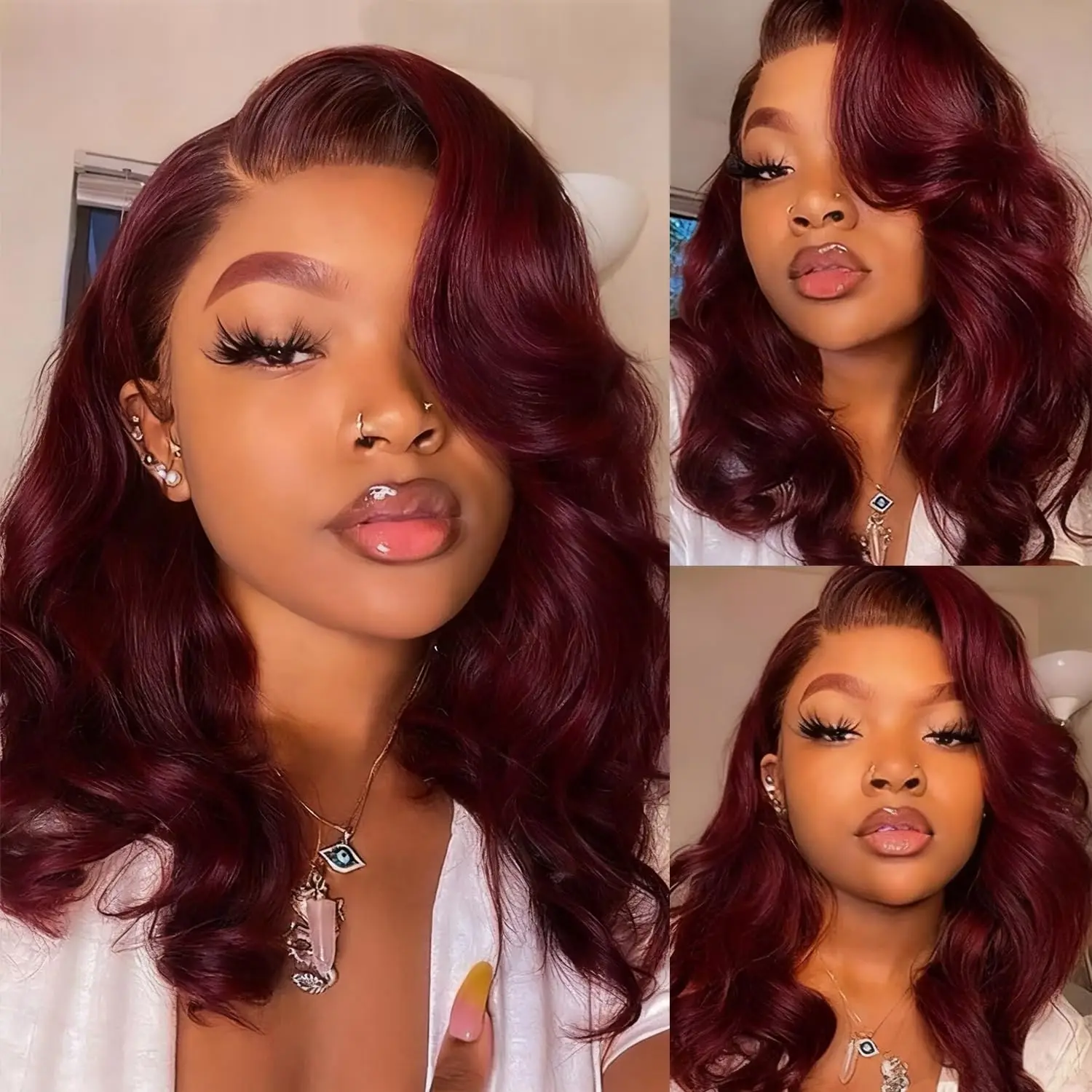 20Inch 99J Burgundy Lace Front Wig Human Hair 13X4 Body Wave 99J HD Lace Front Human Hair Wig Pre-Plucked Baby Hair 200% Density