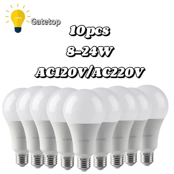 LED 전구 램프 E27 B22 AC120V/AC220V 전원 8W-24W, 가정 및 사무실 조명용 따뜻한 흰색 일광 차가운 흰색 램프, 10 개