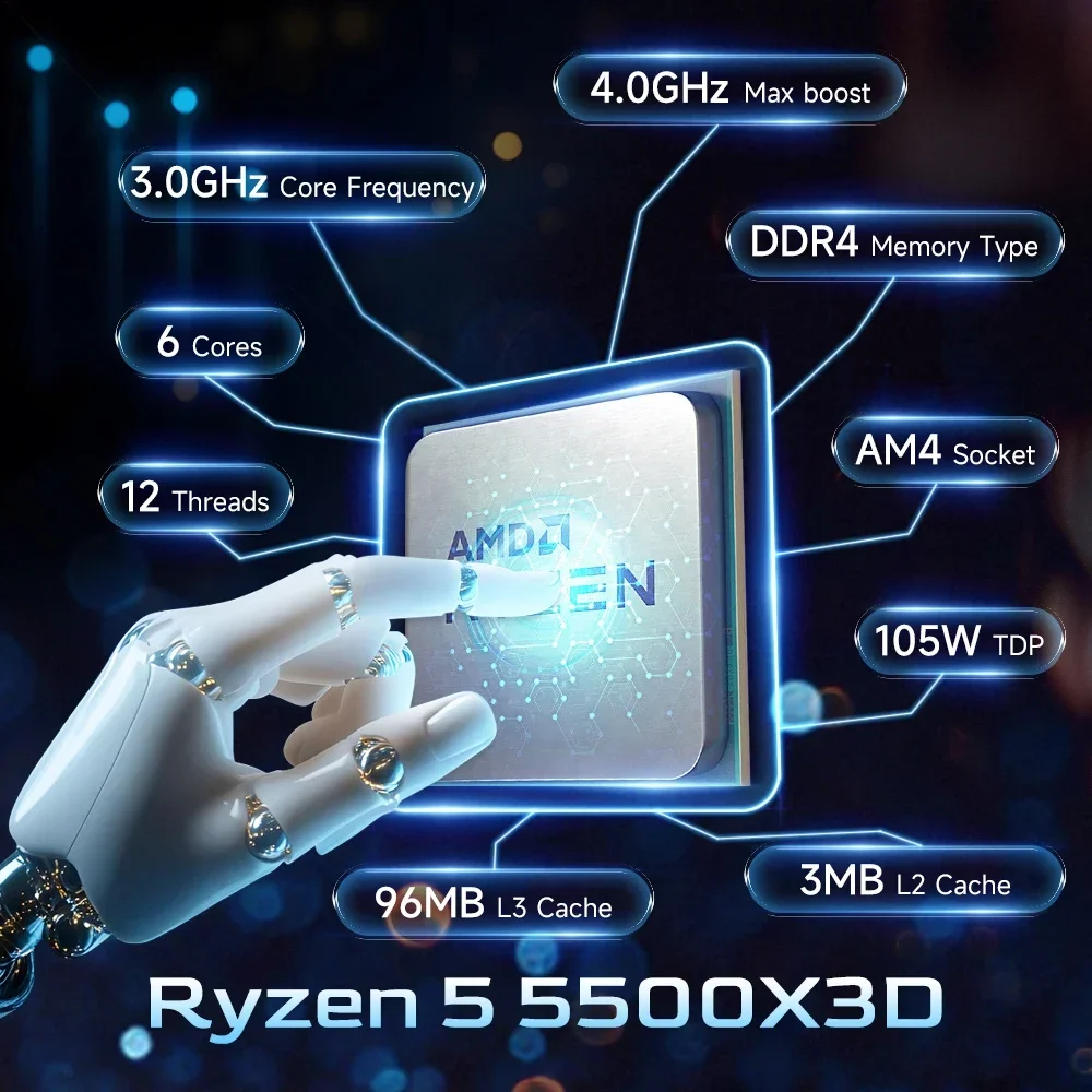 AMD Ryzen 5 5500X3D 게이밍 CPU 7NM 3GHz 6코어 12스레드 96MB 3D V-캐시 105W 소켓 AM4 DDR4 데스크탑 프로세서 (쿨러 미포함 새 상품)