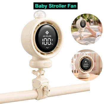 Ventilatore per passeggino ricaricabile da 3600 mAh, 100 velocità, silenzioso, con display LED e luce notturna, 90 ° Ventilatore con Morsetto Automatico Oscillante