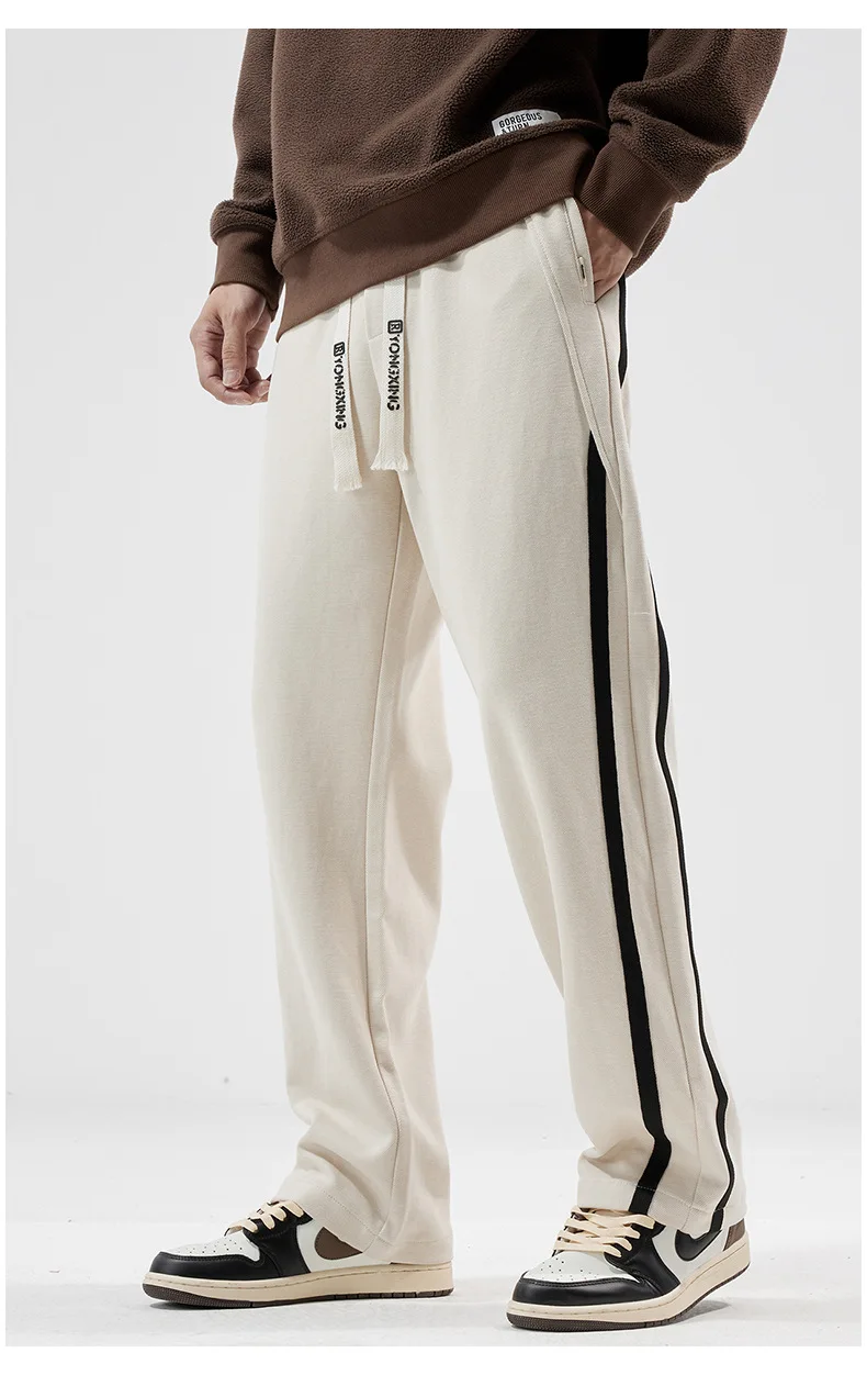 All Season Casual Soft Solid Men Cool Boys Drawstring Waist Long Floor-length Straight-legged Pants Sweatpant Striped