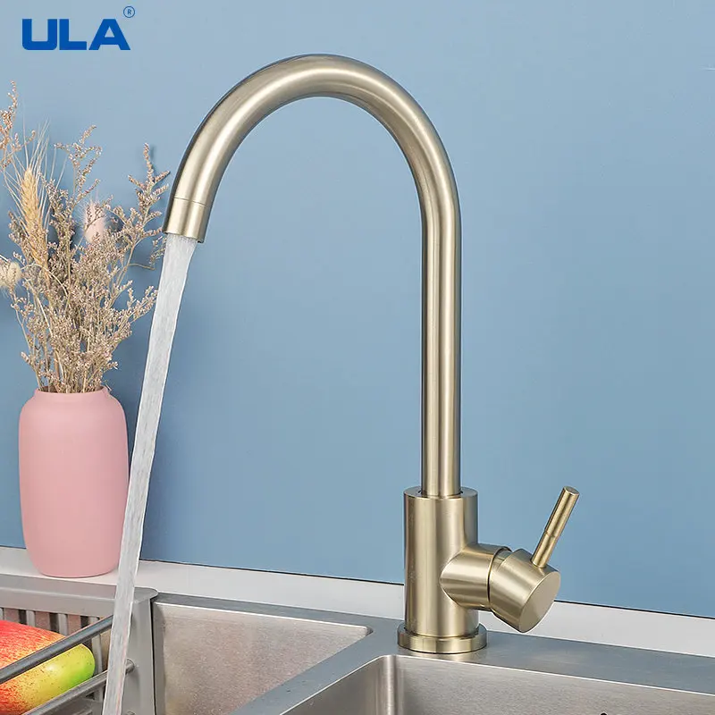 

ULA Stainless Steel Kitchen Faucet Gold Kitchen Sink Faucet Hot Cold Water Sink Mixer 360 Degree Rotate Flexible Tap