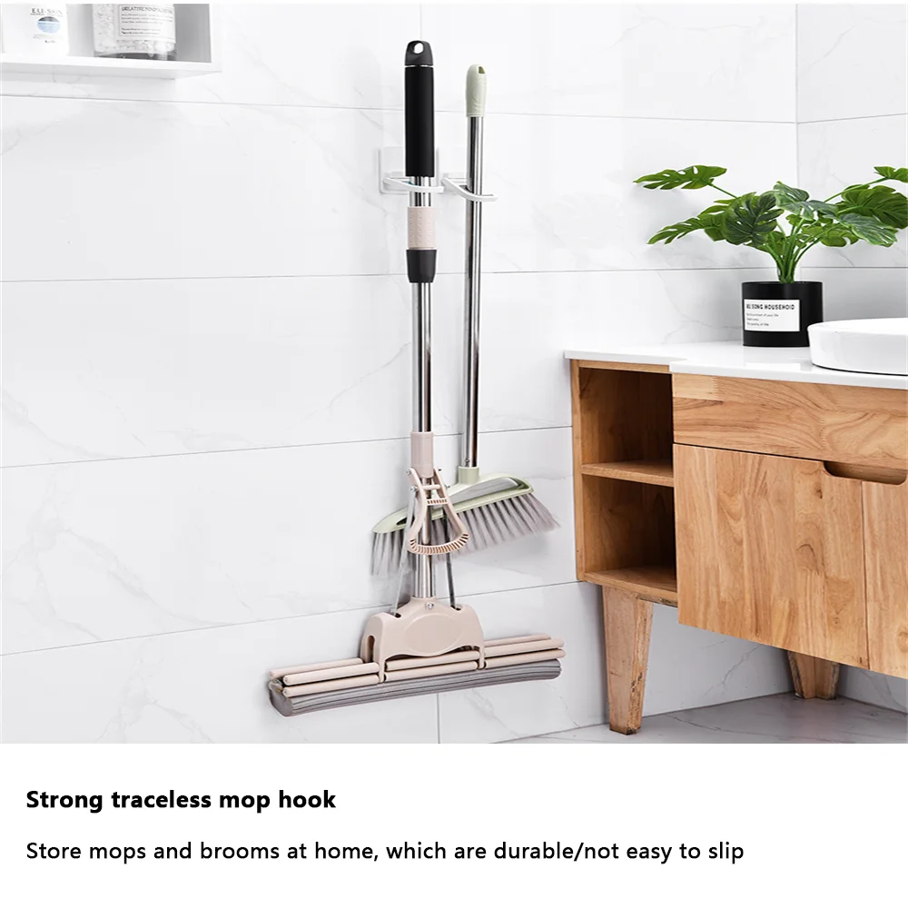 Wall Mounted Mop Organizer Clips Self-Adhesive Bathroom Mop Broom Hanger Holder Rack Hooks 304 Stainless Steel Clip Clamp