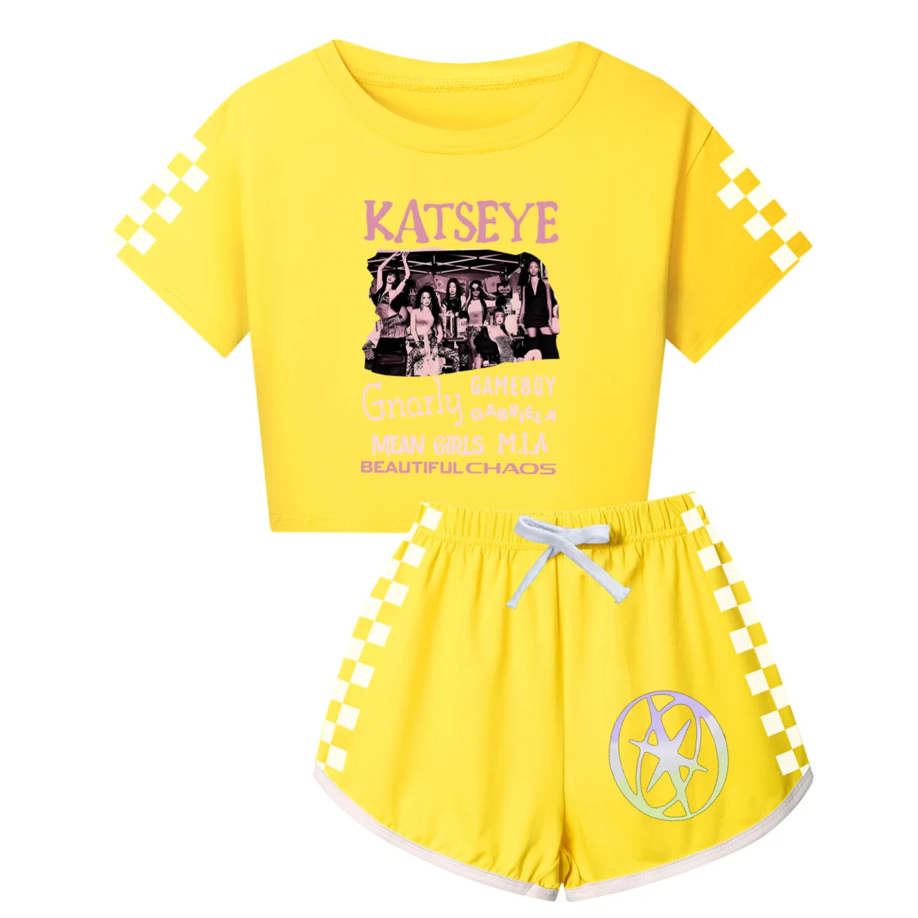 Katseye Lustiges Print-Kostüm für Kinder, Kleidung für Jungen und Mädchen, kurzärmeliges T-Shirt + Shorts, Sportbekleidung, Cartoon-Kinderpyjama 5296 – Detail 8