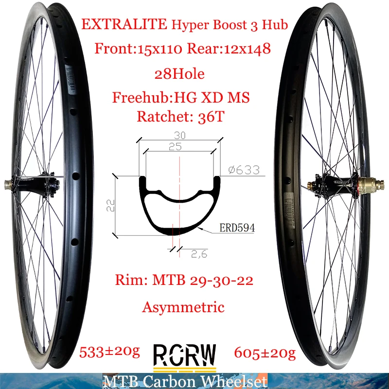 29Er Mtb Xc Wheelset 30Mm Di Larghezza Cerchio In Carbonio 22Mm Di Profondità 28 Fori Extralite Hyper Boost 3 Tipo 6 Blot Hub Shima Hg Xd Ms Super Lig