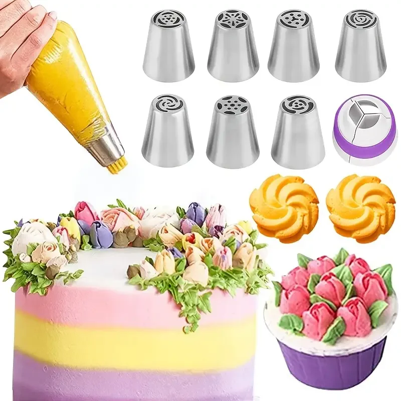 7Piece Stainless Steel Russian Piping Nozzle Set,Flower Shaped
