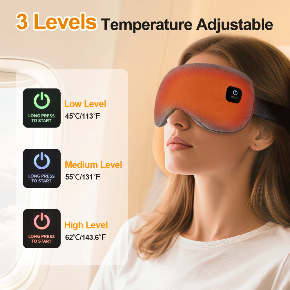 Cordless Heated Eye Mask for Dry Eyes 3 Levels Hot Compress Smart Timing Sleeping Mask Electric Warm Eye Compress for Eye Relief
