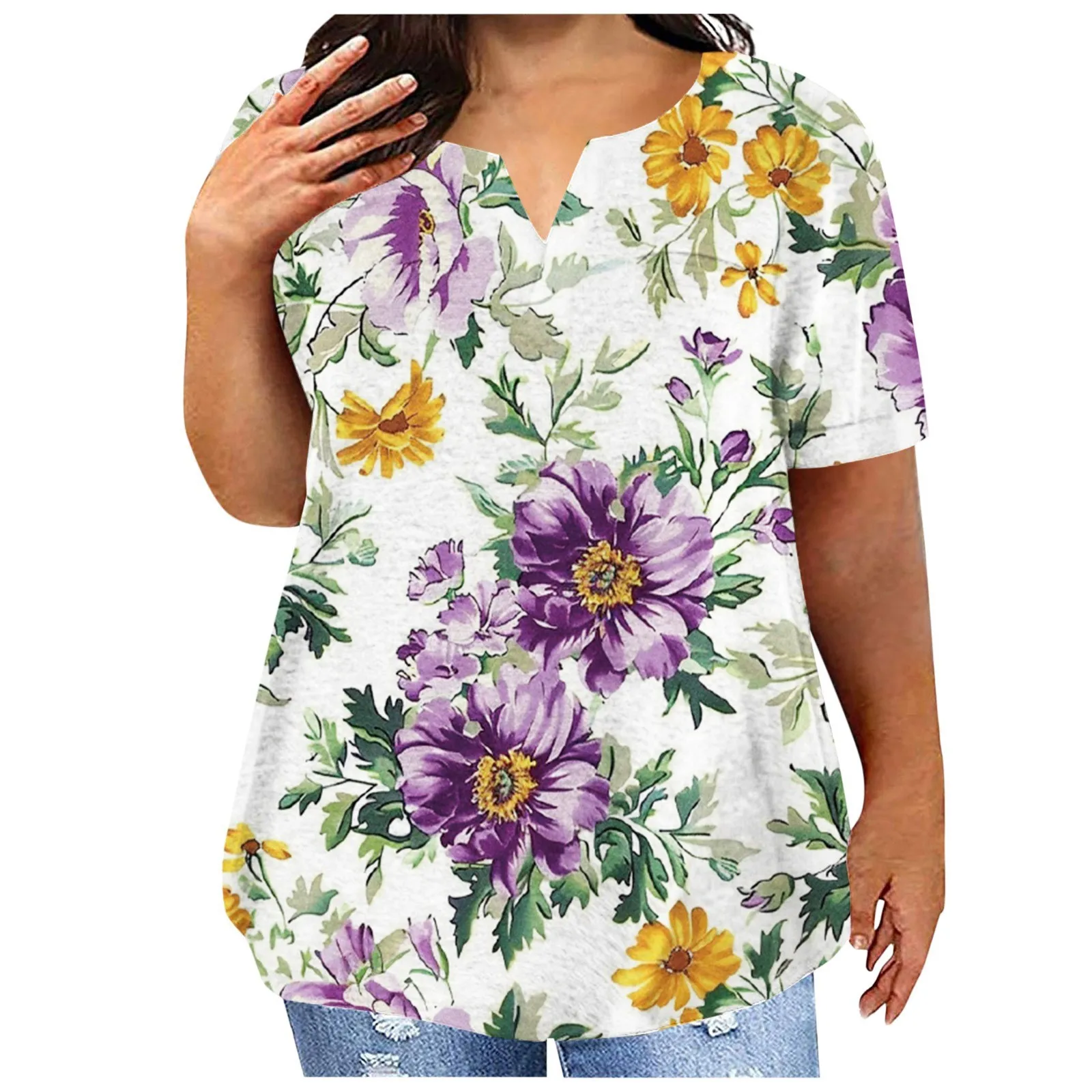 

Women‘s Summer Casual Printed Crop Tops V-Neck Short Sleeve Tee Shirts Ladies Loose Fit Blouse Top Holiday Female Clothing