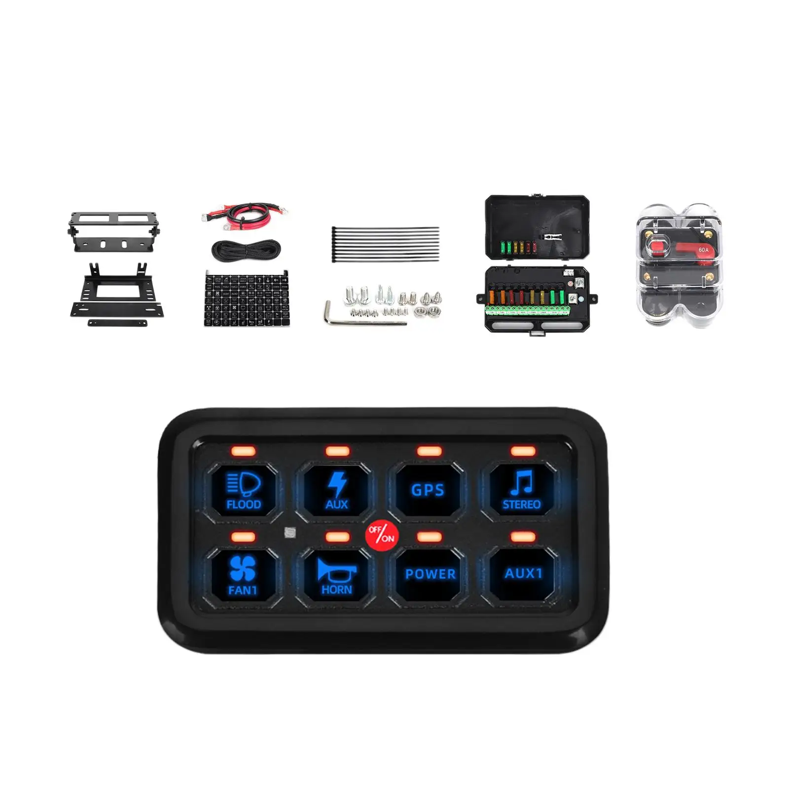 

Car 8 Gang Switch Panel Multifunction Switch Panel IP65 Waterproof with Multifunction Sticker on Off Fused Control Power System