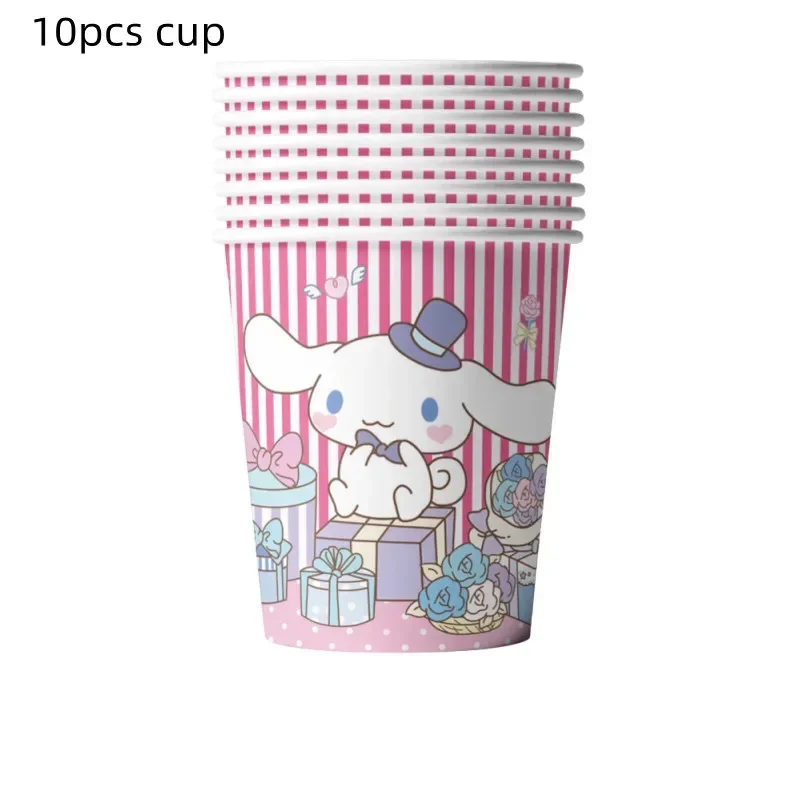 Platos, vasos y pancartas de papel para fiestas de Cinnamoroll, manteles, vajilla desechable, juego para decoración de cumpleaños de niños, suministros para fiestas de niñas