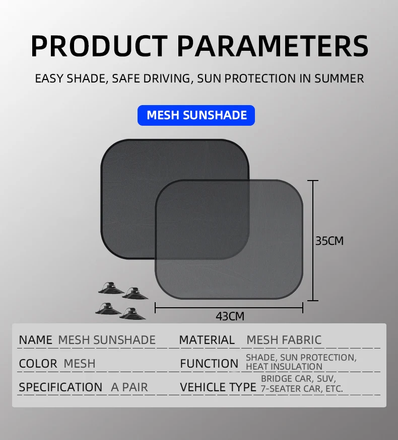 Auto Sonnenschutz UV-Schutz Mesh 43*35cm Abdeckungen Aut ofens ter Vorhänge Sonnenschutz Blocker Sauger UV-Mesh Sonnenblende Universal Access ori – Detail 5