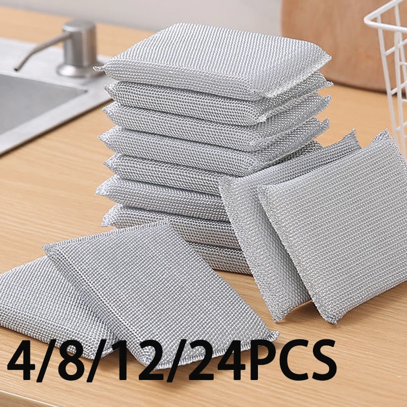 

Magic Steel Wire Sponge Wipe Non-stick Oil Brush Reusable Double Sided Cleaning Cloth Kitchen Dishcloth Scouring Pad Rags Towels