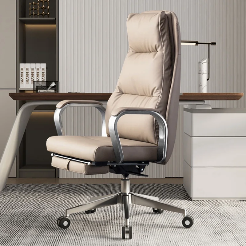 Leather Luxury Neck Support Office Chair Modern Executive Handle Footrest Work Chair Lazy Comfortable Sillas Gamers Furniture zero gravity luxury ergonomic chair recliner leather office lazy modern chair cushion executive reading sandalyeler furniture