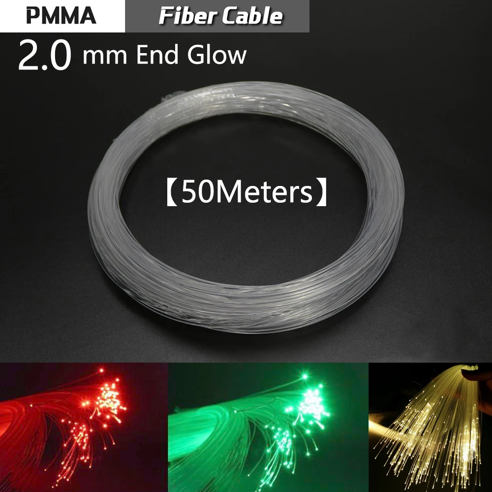 2.0mm 50Metes/Roll Plastic End Glow Fiber Optic Cable for all kinds Led Light Engine Driver Machine DIY Ceiling Starry Sky Light