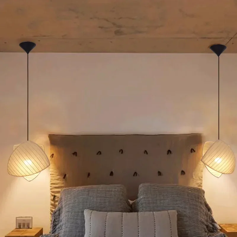 Nordic Shell Design Linen E27 Led Pendant Lights Wabi Sabi Sailboat Chandelier Dining Room Hang Lamp
