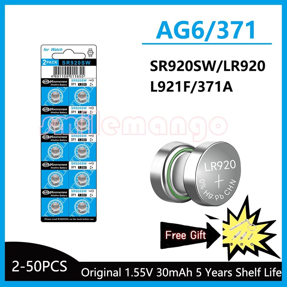 

2-50PCS 1.55V AG6 30mAh 371 Button Batteries SR920SW LR920 SR927 171 370 L921 LR69 SR920 For Watch Toys Remote Cell Coin Batter