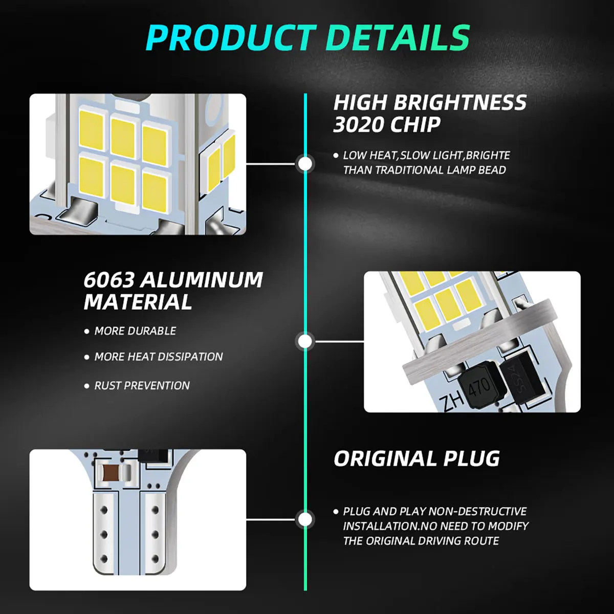 �ڵ��� ��� ������� ĵ���� LED ����, T15 W16W, ���� ���� 3020, 12V ���, ������ ���� ����, 2 ��