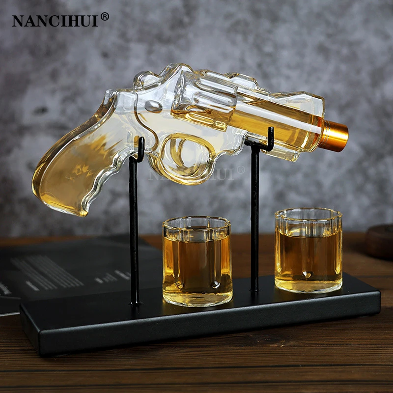 Revolver glass decanter whiskey glass set wine dispenser bar drinking container Pistol shaped glass bottle Exquisite men's gifts