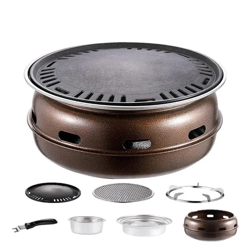 

Camping Barbecue Grill Stove Stainless Steel Charcoal Barbecue Grill Cooking Cookware Portable Outdoor Smoker Barbecue Stove set