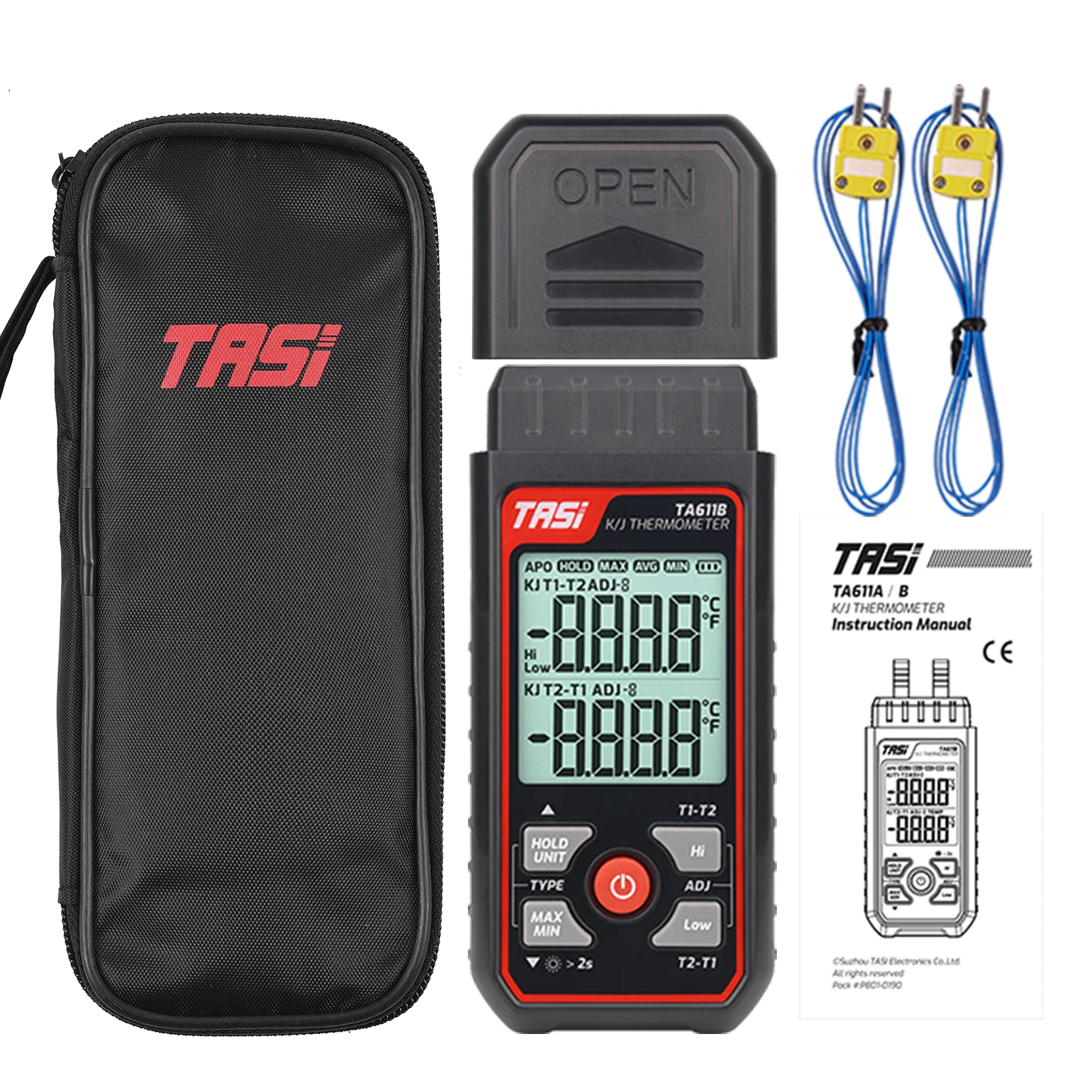TASI TA611B K/J Thermometer Thermocouple Digital Temperature Meter Hi & Low Alarm Dual Channels