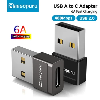 Minisopuru 6A USB Adapter Type C Female to USB Male Data Charger Converter for Laptop iPad Xiaomi Samsung Phone USB OTG Adapter