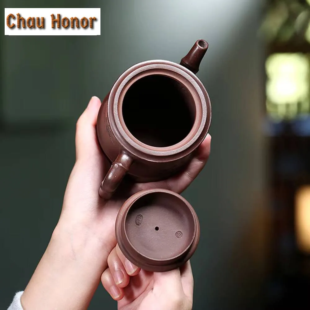 Chinese Yixing Purple Clay Teapots Master Hand Carved Bamboo Joint Tea Pot Raw Ore Purple Mud Kettle Handmade Zisha Tea Set Gift