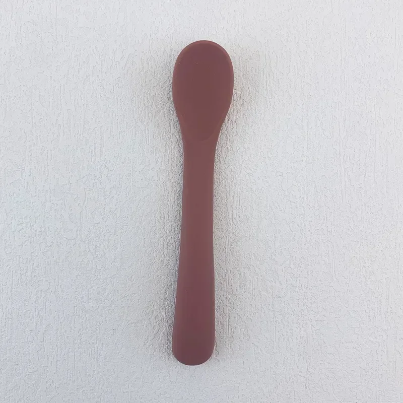 Food Silicone Spoon Small Curved Spoon Soft Rubber Baby Learn To Eat Feeding Silicone Cutlery Baby Training for silicone feeding spoon,silicone cutlery set