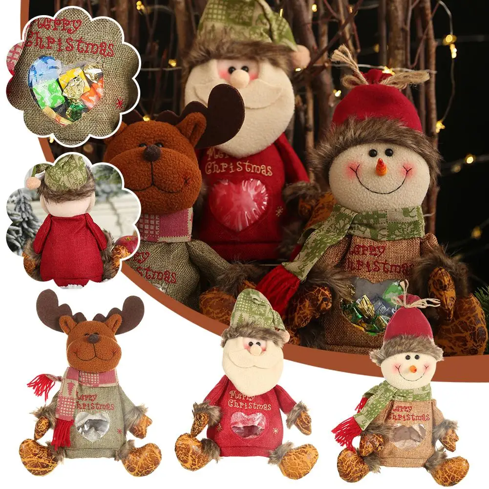 

New Christmas Decor Red Burlap Three-dimensional Doll Bag Christmas Candy Party Bag Packing Supplies Candy Gift Holiday C6L0