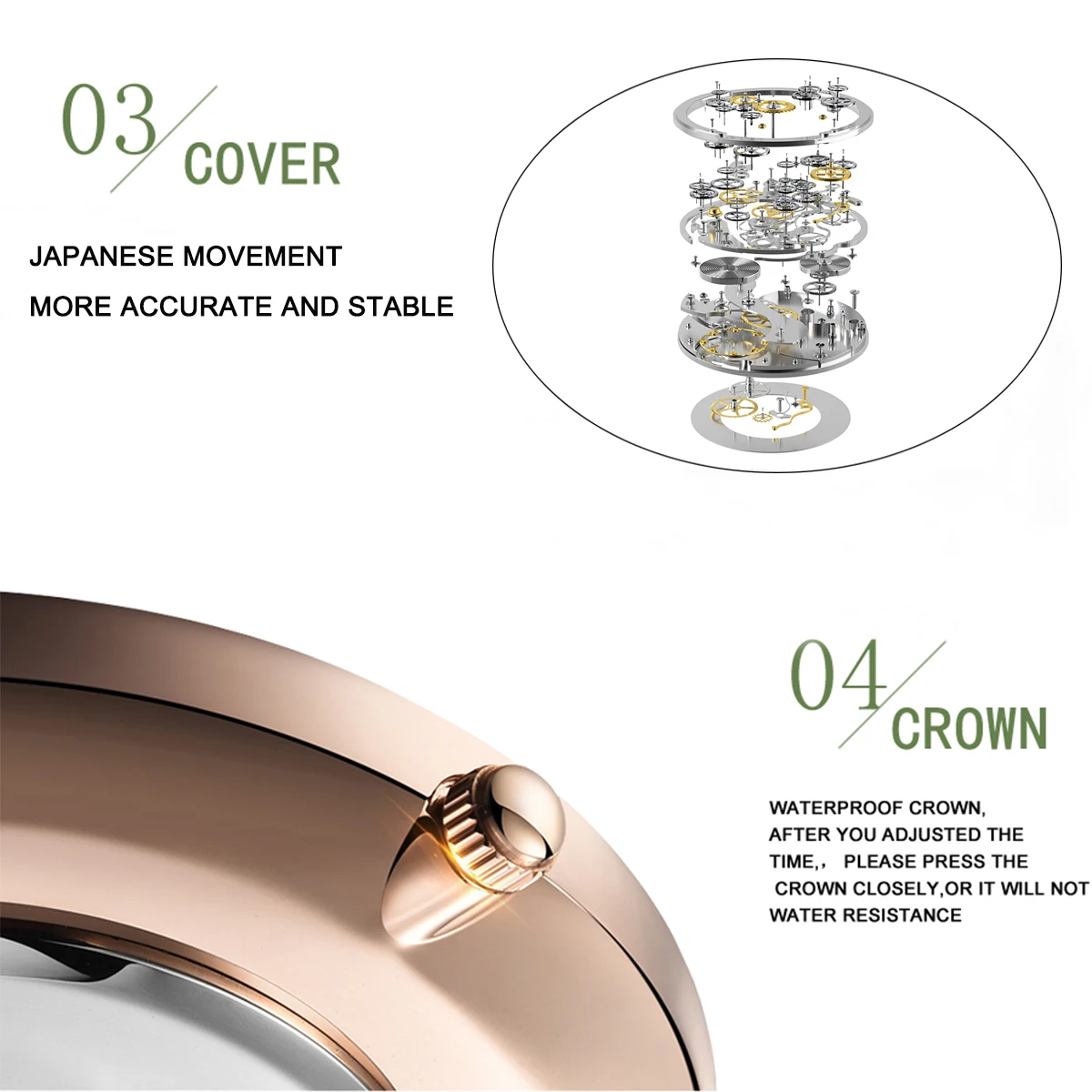 1 Set Women Watches Japan Quartz Movement Simple Rose Gold Stainless Steel Mesh Student Watches Relogio Feminino