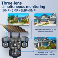 Caméra solaire extérieure à triple objectif PTZ 15MP 4G SIM, trois objectifs, trois écrans, surveillance par batterie, détection humanoïde IA, suivi automatique, étanche IP66, vision nocturne, caméras de sécurité vidéo 2