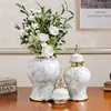 Ceramic General Jar Marbling Ginger Jar Flower Vase Storage Tank with Lid Desktop Porcelain Handicraft Ornaments Home Decoration 1