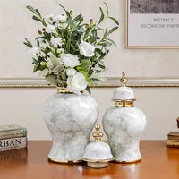 Ceramic General Jar Marbling Ginger Jar Flower Vase Storage Tank with Lid Desktop Porcelain Handicraft Ornaments Home Decoration 1