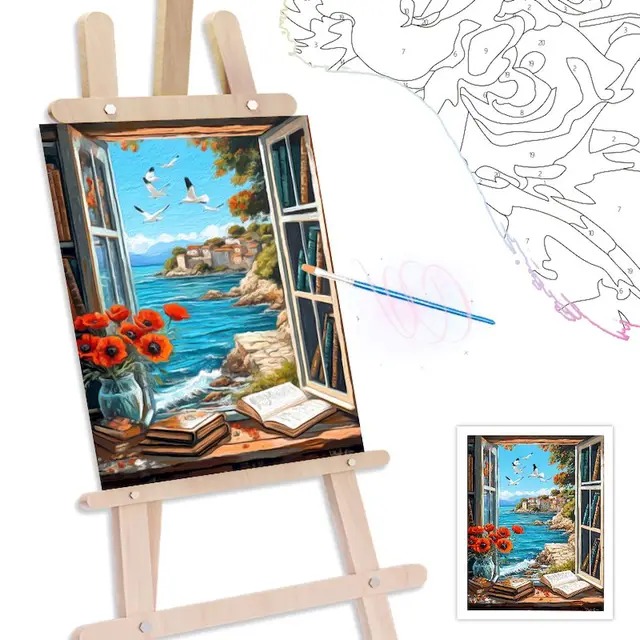 RUOPOTY-Peinture à l'huile par numéros pour adultes, illustration de paysage de rebord de fenêtre, coloriage, fournitures d'art, cadeau personnalisé, numérique fait à la main 3