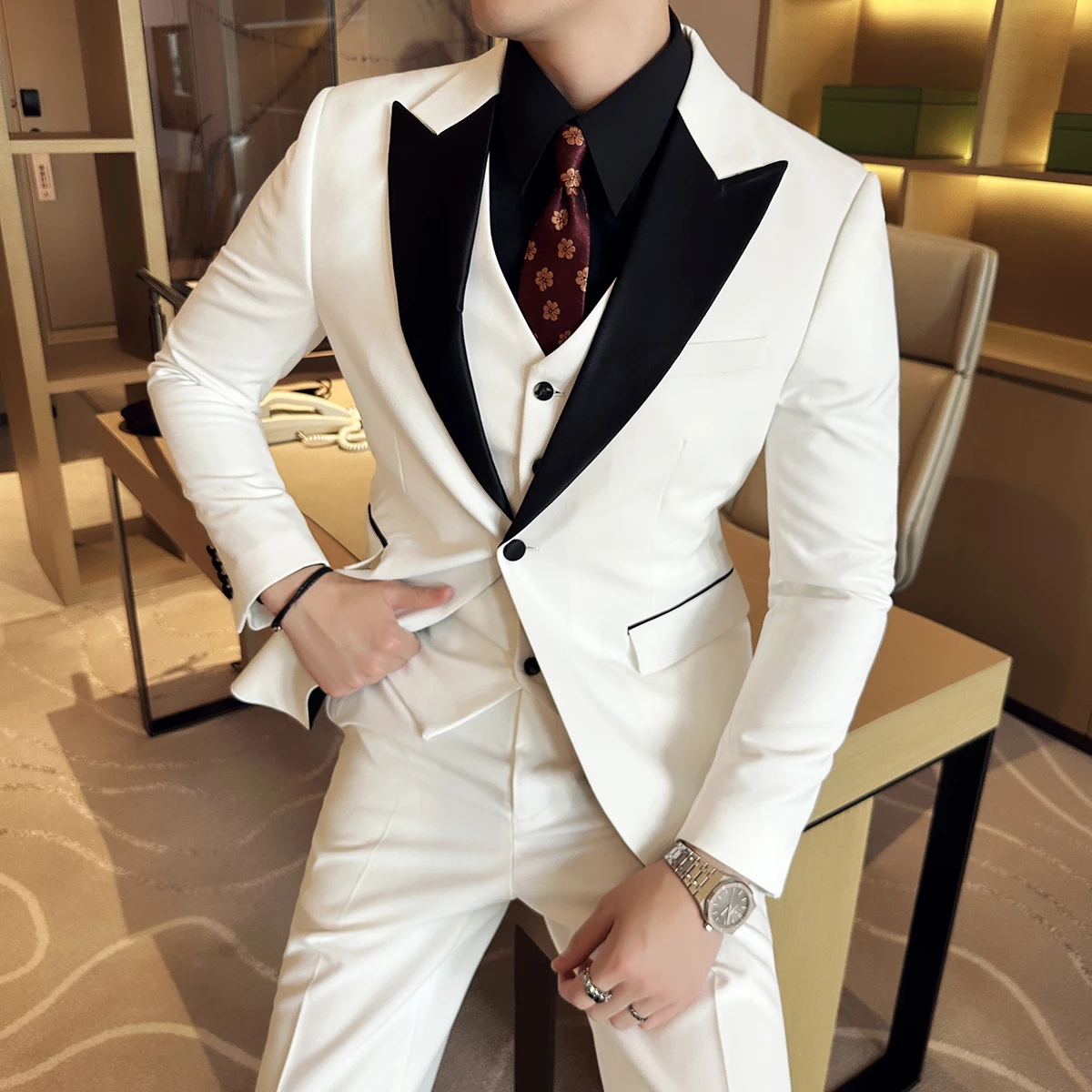 (Blazer+Vest+Pants) New Men's Business Casual Suits Men's Brand Clothing Tuxedo Wedding Groom Dress Men's 3-piece Set 6XL-M