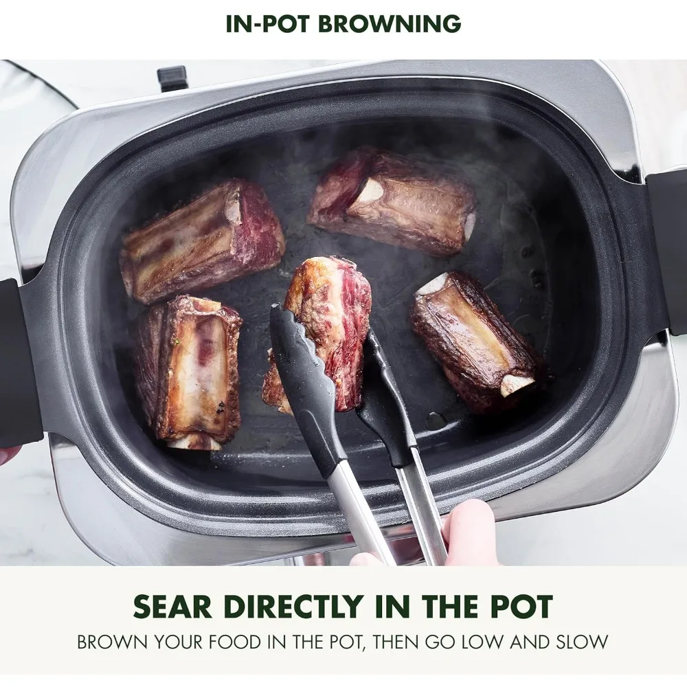 Elite 8-in -1 Programmable 6QT Electric Slow Cooker, Dishwasher Safe Lid & Removable Crock, PFAS-Free Healthy Ceramic Nonstick