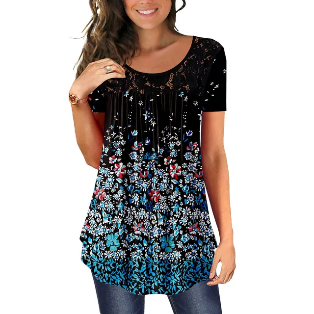 flower printing Women Casual Tunic Tops 