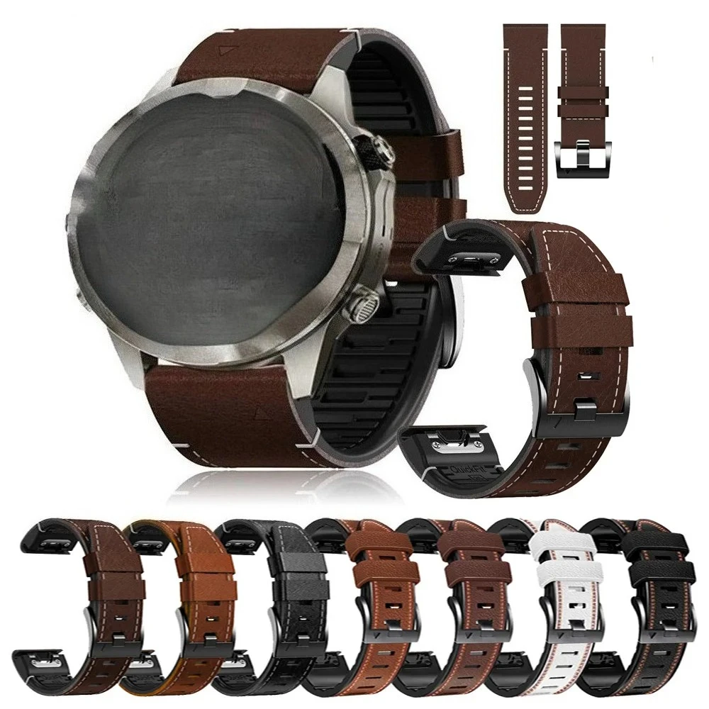 Premium QuickFit Leather Silicone Smartwatch Band, 22mm/26mm