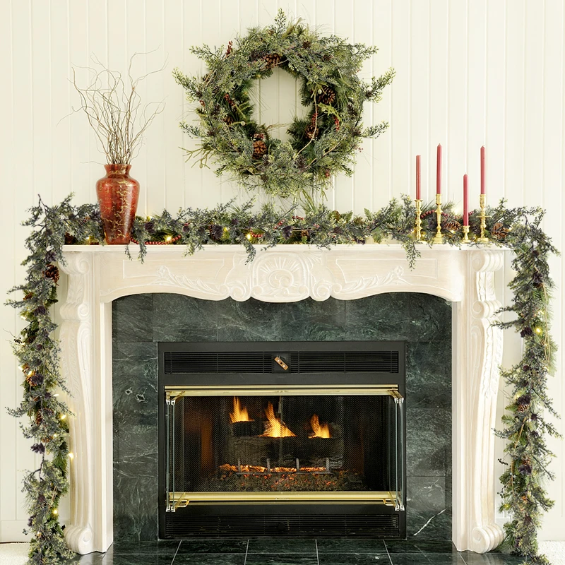 150cm Christmas Wreath Rattan Artificial Vine Hanging Floral Garland Christmas Decorations for Home Xmas Fireplace Door Decor