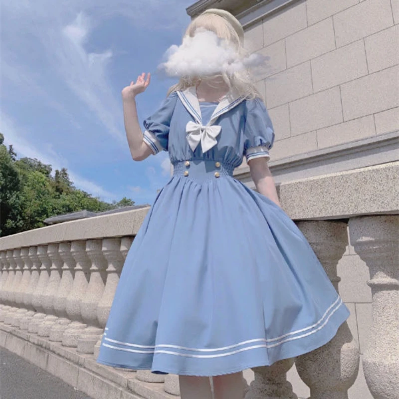 Japanese Women Dress Sweet Sailor Plus Size S-8xl Bow Jk Tie