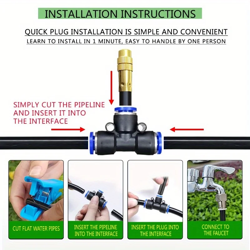 Plants Irrigation Kits Drip Irrigation 20/15/10/5M Greenhouse Drip Automatic Irrigation Kit System 360&deg; Brass Tubing Hose Patio Misting Plant Watering Distribution