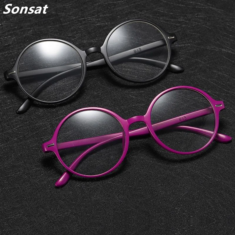 TR Black Red Purple Blue Round Frame Reading Glasses For Women Presbyopia Spectacles +100 TO +400 RetroEyeglasses