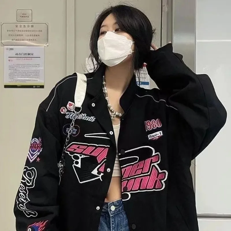 

Y2K Women Vintage Korean Streetwear Print Sweatshirts Harajuku Windbreaker Oversized Varsity Jackets Kpop Sweatshirt Alt Clothes