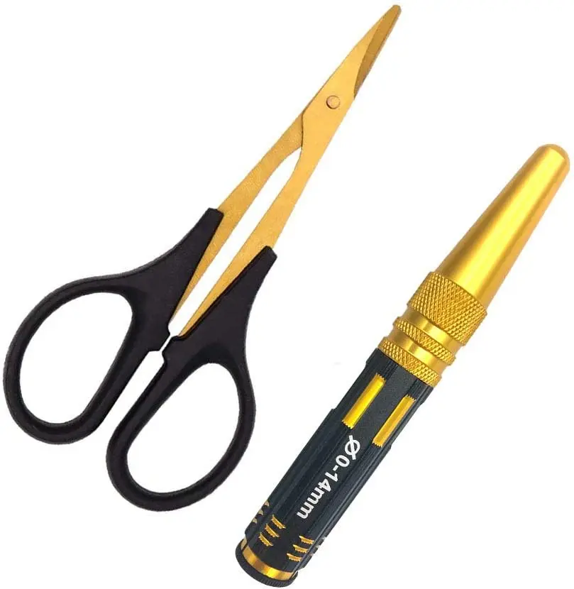 

Body Reamer 0-14mm Hole Puncher with Sleeve and Curved Scissors Set for RC Car Body Shell Hobby Tools
