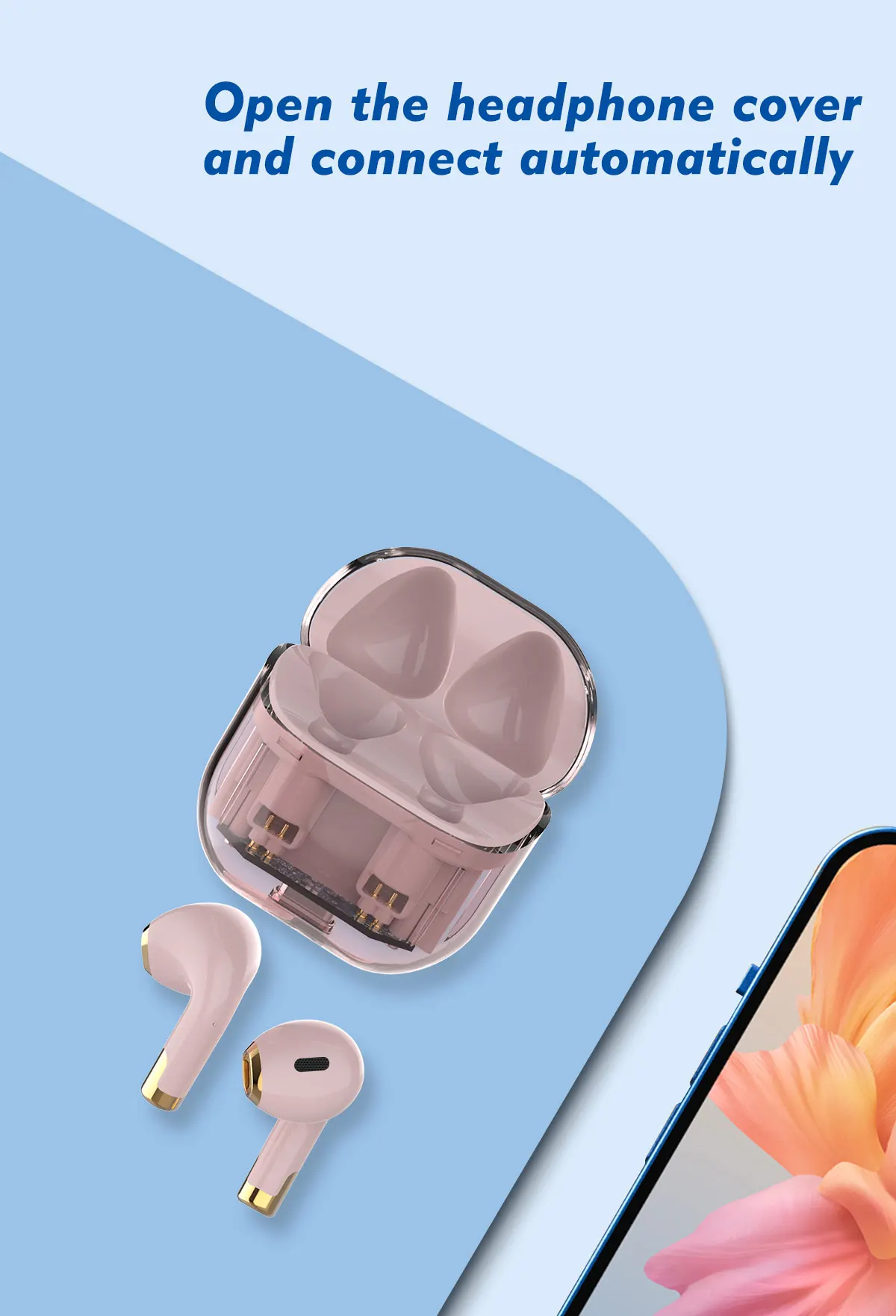 Transparent In Ear Wireless Bluetooth Headsets BT5.3 Deep Bass Earphones ENC Call Noise Canceling Headphones Stereo Earbuds