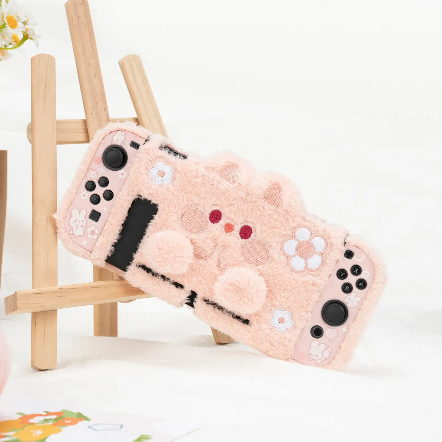 Geekshare-bonito Urso Rosa de Pelúcia Nintendo Switch Capa Protetora Shell Duro Split Joy-con Capa Acessórios ns - Image 4