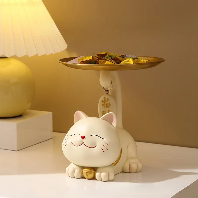 

Lucky Room Tray Gift Key TV Jewelry Statue Bedroom Desktop Nordic Living Home Decoration Snacks Ornament, Storage Cabinet Cat