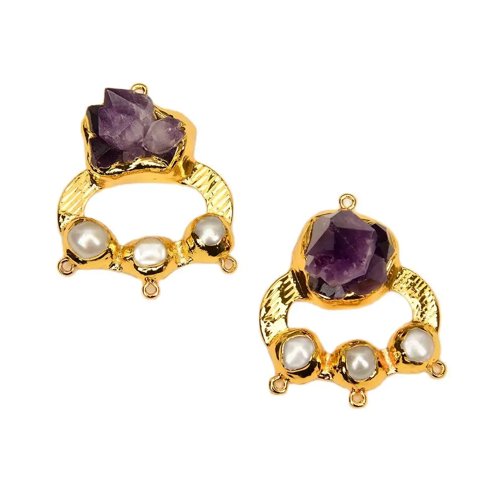 

APDGG, 2 шт., натуральный белый жемчуг, фиолетовая зерна, Позолоченный разъем, подвеска в форме лапы, кольцо, Ювелирная фурнитура «сделай сам»